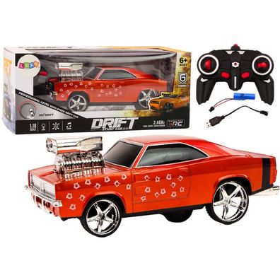 Ferngesteuertes Drift Auto 1:18 mit 360 Grad Drehung, Lichtern und Sounds, Rot