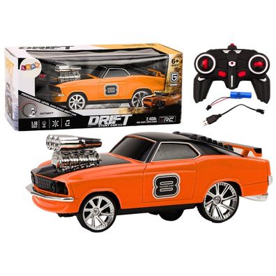 Ferngesteuertes Drift-Auto 1:18 mit 360 Grad Drehung, Lichtern und Geräuschen, Orange