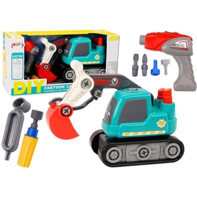 LeanToys DIY Spielzeug Bagger zum Schrauben mit Kettenantrieb Türkis
