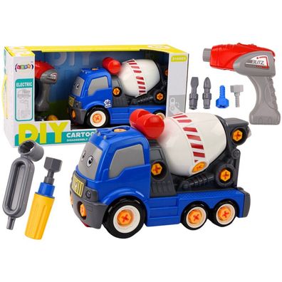LeanToys Cartoon-Betonmischer-LKW zum Schrauben DIY, blau