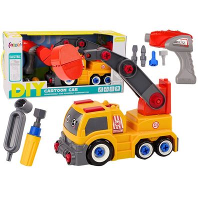 LeanToys Cartoon-LKW mit Kran zum Zerlegen DIY, orange