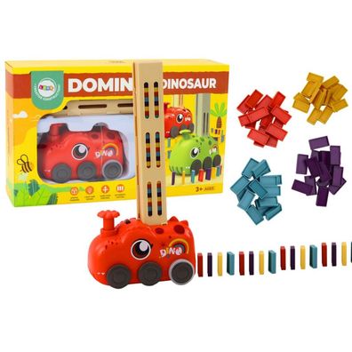 LeanToys Batterie-Auto roter Dinosaurier mit bunten Domino-Steinen, 4 Farben