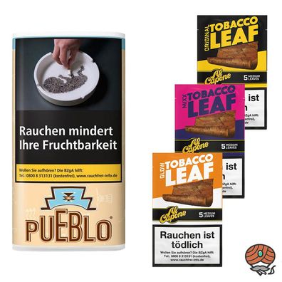 Pueblo Classic Drehtabak 30g Pouch + Al Capone Tobacco Leaf Original, MIXX, GLOW