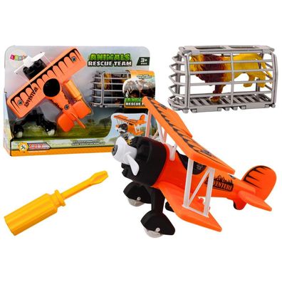 LeanToys Awionetka Transportflugzeug mit Tierkäfig und Löwe, zerlegbar, orange