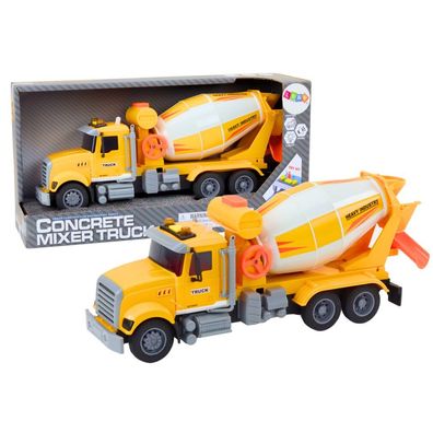 LeanToys Gelber Betonmischer LKW mit Friktionsantrieb, Licht- und Soundeffekten