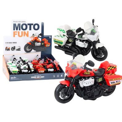 LeanToys Polizeimotorrad 1:10 mit Licht und Sound Weiß Rot