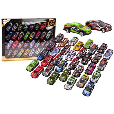 LeanToys Set aus 32 bunten Spielzeugautos mit Antrieb