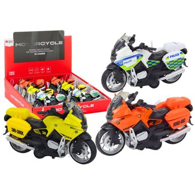 LeanToys Sportmotorrad mit Friktionsantrieb, 3 Designs, Gelb, Orange, Weiß