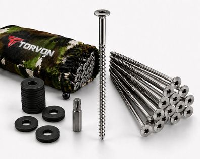 TORVON Camping Set Heringe Erdschrauben aus Edelstahl A2 mit TX Bit 18 Stück