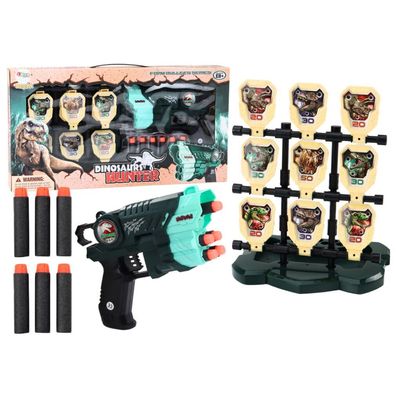 LeanToys Pistolen-Set mit Zielscheibe und Schaumstoffpfeilen Dinosaurier Grün