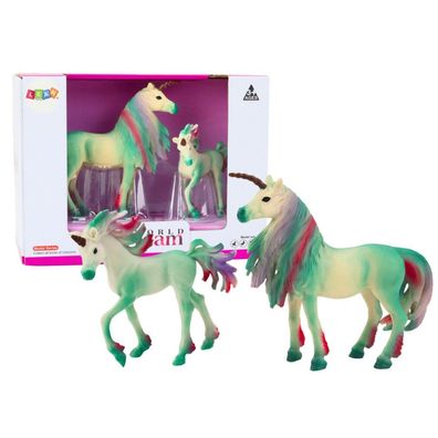 LeanToys Sammlerfiguren Einhorn mit kleinem Einhorn Grün 2-teilig