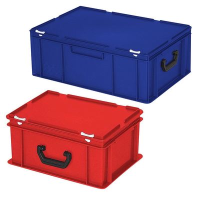 2 Eurokoffer, 1x 600x400x230 mm, 43 l, blau + 1x 400x300x180 mm, 16 l, rot