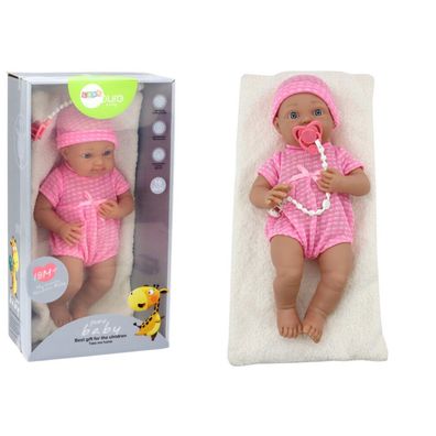 LeanToys Babypuppe im rosa Outfit mit Mütze Schnuller und Decke