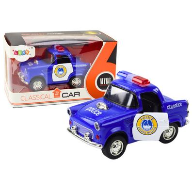 LeanToys Klassisches Polizeiauto 1:38 mit Antrieb, Licht und Geräuschen, Blau