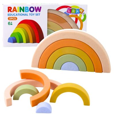 LeanToys CARUNO Regenbogen-Bausteine aus Gummi in Pastellfarben, 5-teilig