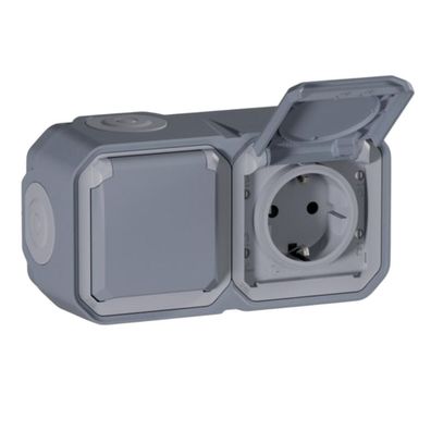 SCHUKO Steckdose 2-fach, waagerecht, Aufputz Feuchtraum, Plexo NEW, mit Deckel
