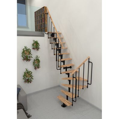 Minka Mittelholmtreppe Joker Turn 35 - 304cm Geschosshoehe Buche Schwarz