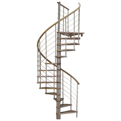 Minka Spindeltreppe Venezia Eiche mit Handlauf und UK in silber Ø140cm bis 305,5cm