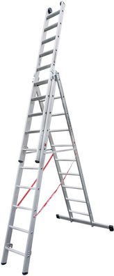 Euroline Premium 30777 Stufen Mehrzweckleiter mit Wandlaufrollen 3-teilig 3x10 Stufe