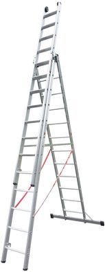 Euroline Premium 30777 Stufen Mehrzweckleiter mit Wandlaufrollen 3-teilig 3x12 Stufe