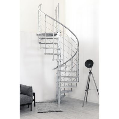Minka Ausenspindeltreppe Spino Zink Smart 38 - 305,5cm Geschosshoehe 120cm Durchmess