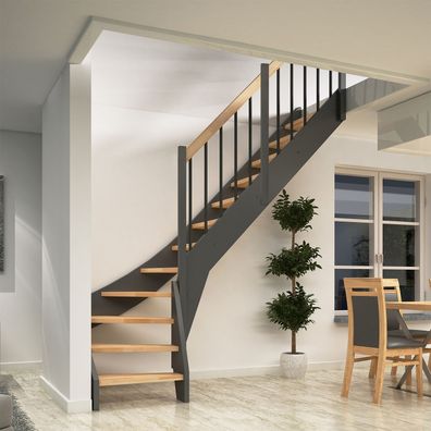 Dolle Raumspartreppe Faro 1/4-gewendelt 243-299cm GH 55-75cm breit Buche anthrazit S