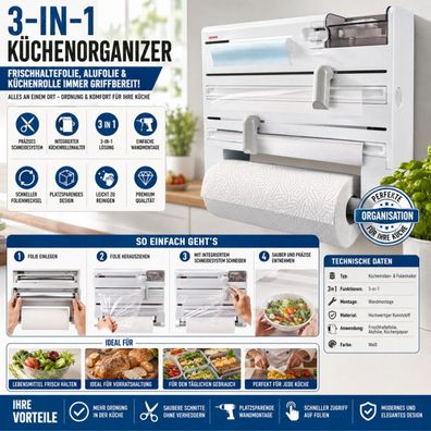 3-in-1 Küchenorganizer für Folie und Küchenrolle