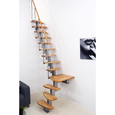 Minka Mittelholmtreppe Quatro Turn 38 - 298cm Geschosshoehe Buche Grau