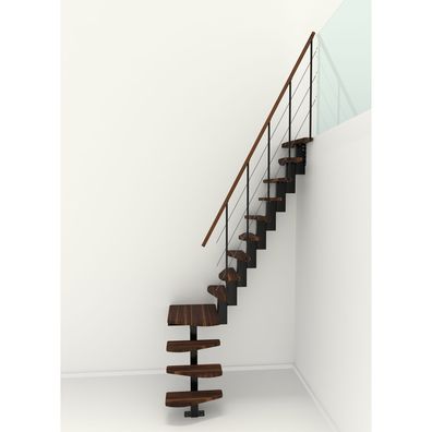 Minka Mittelholmtreppe Quatro Turn 38 - 298cm Geschosshoehe Walnuss Schwarz