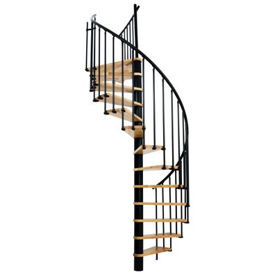 Minka Spindeltreppe Berlin in schwarz mit Buchenstufen bis 309cm Geschosshoehe Ø120
