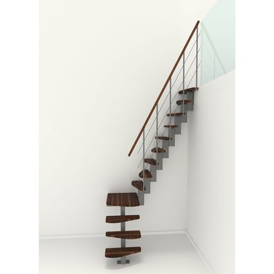 Minka Mittelholmtreppe Quatro Turn 38 - 298cm Geschosshoehe Walnuss Grau