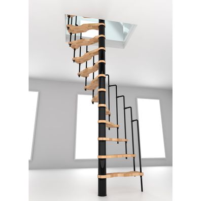 Minka Spindeltreppe Suono 47 - 305,5cm Geschosshoehe Buche Schwarz fuer 140x78cm Dec