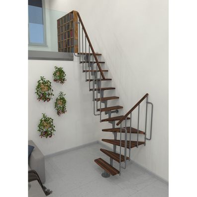 Minka Mittelholmtreppe Joker Turn 35 - 304cm Geschosshoehe Walnuss Grau