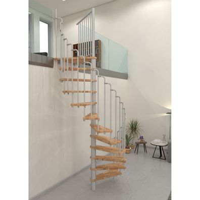 Minka Spindeltreppe Paris 38 - 282cm Geschosshoehe Buche Weis 140cm Durchmesser