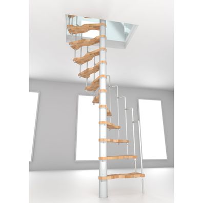 Minka Spindeltreppe Suono 47 - 305,5cm Geschosshoehe Buche Weis fuer 140x78cm Decken