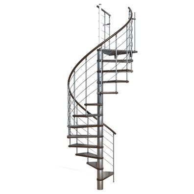Minka Spindeltreppe Venezia Buche auf Walnuss lackiert mit Handlauf und UK in silber