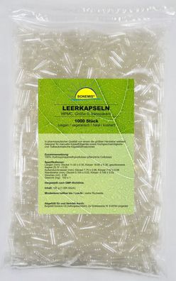 Leerkapseln Größe 0, 1000 Stück HPMC, vegan, transparent, Bonemis®