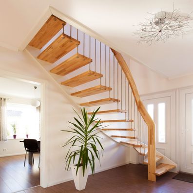 Dolle Geschosstreppe Bilbao Geradelaufend 270-300cm GH Holz rund 30mm Buche weis