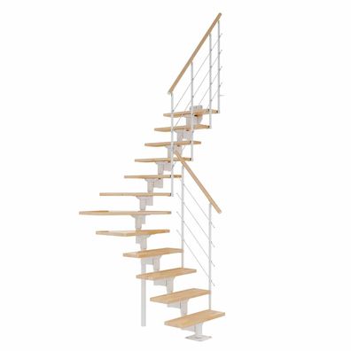 Dolle Mittelholmtreppe Boston 228-300cm Geschosshoehe ¼-gewendelt in Buche/Weiss