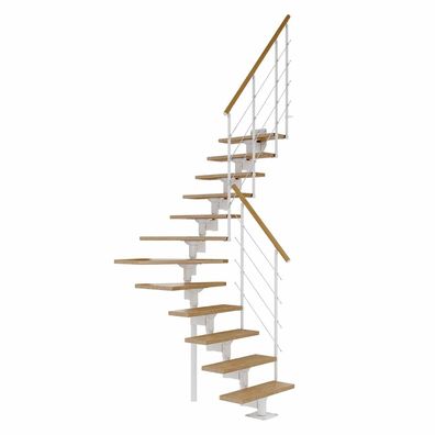 Dolle Mittelholmtreppe Boston 228-300cm Geschosshoehe ¼-gewendelt in Eiche/Weiss