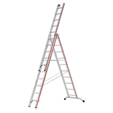 Hymer Stufenmehrzweckleiter mit Wandlaufrollen 3x10 Sprossen/Stufen
