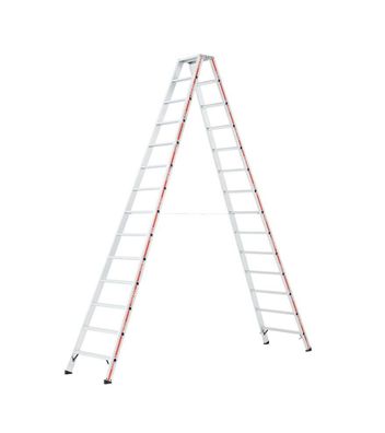 Hymer Stufenstehleiter mit Alu-Druckguss Gelenk 2x14 Stufen