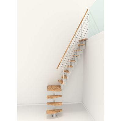 Minka Mittelholmtreppe Quatro Turn 38 - 298cm Geschosshoehe Buche Weis