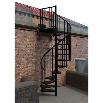 Minka Ausenspindeltreppe Rondo Zink Color 38 - 305,5cm Geschosshoehe Schwarz 140cm D