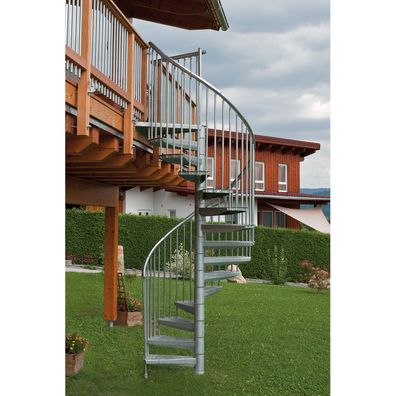 Minka Ausenspindeltreppe Rondo Zink Plus 38 - 305,5cm Geschosshoehe 120cm Durchmesse