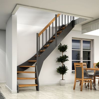 Dolle Raumspartreppe Faro 1/4-gewendelt 243-299cm GH 55-75cm breit Eiche anthrazit R