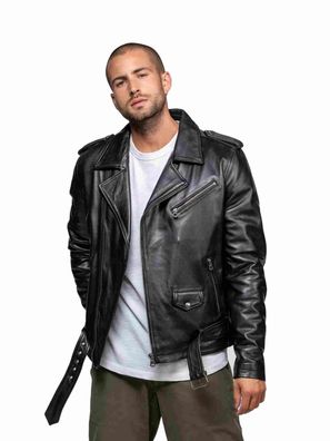 Daytona 73 Rick Lederjacke Schwarz Herren | Genarbtes Rindsleder | Klassische Biker