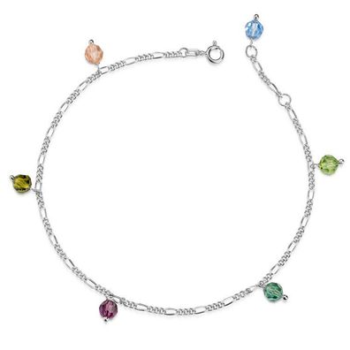 Fußkette - Silber - 6 bunte Anhänger Steinchen