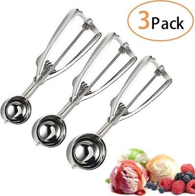 3x Eisportionierer Edelstahl Set - Eiscreme Teig Melone