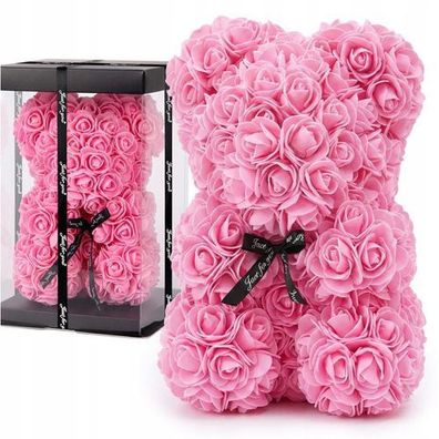 Rosenbär 25cm 600 Rosa Rosen - Geschenk Valentinstag Frauen